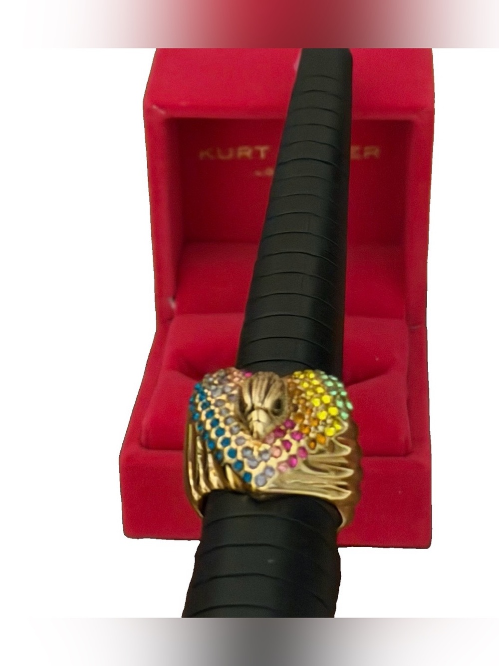 Kurt Geiger Gold-Tone Heart Ring with Blue Pink Yellow Crystals - Picture 2 of 5